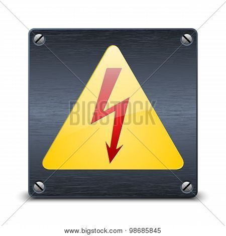 High Voltage Vector Sign On Dark Metal Plate