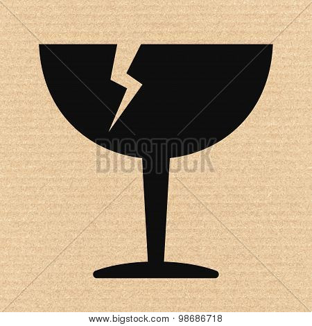 Breakable Or Fragile Material Packaging Symbol On Cardboard, Vector Illustration