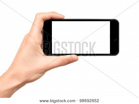 Holding the black smartphone