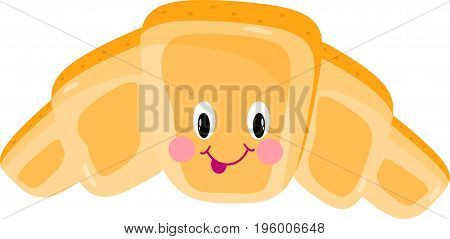 croissant cartoon eye vector crescent, crusty, funny, golden, cute, character, smile,