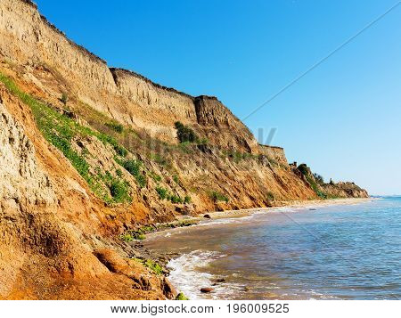 Landslide Zone On Black Sea Coast. Zone Of Natural Disasters During Rainy Season. Large Masses Of Ea