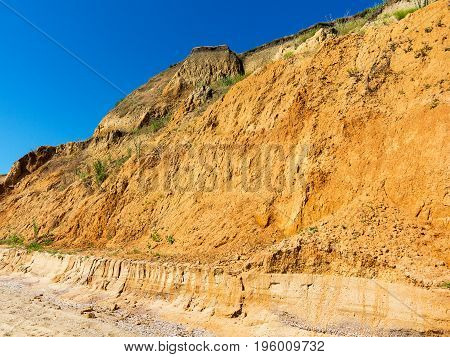 Landslide Zone On Black Sea Coast. Zone Of Natural Disasters During Rainy Season. Large Masses Of Ea