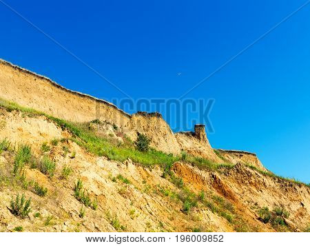 Landslide Zone On Black Sea Coast. Zone Of Natural Disasters During Rainy Season. Large Masses Of Ea