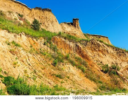 Landslide Zone On Black Sea Coast. Zone Of Natural Disasters During Rainy Season. Large Masses Of Ea