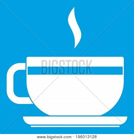 Tea cup and saucer icon white isolated on blue background vector illustration
