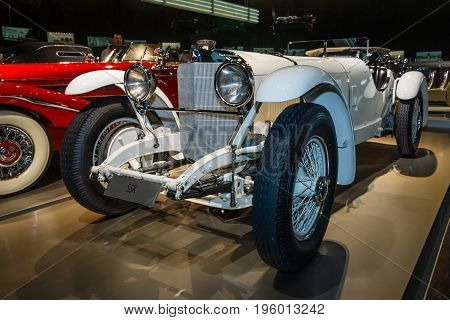 STUTTGART GERMANY- MARCH 19 2016: Sports car Mercedes-Benz 27/170/225 PS SSK (Super-Sport-Kurz (DE) - Super Sport Short (EN)) 1928. Mercedes-Benz Museum.