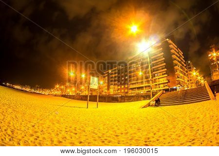 MONTEVIDEO, URUGUAY - SEPTEMBER 9: View on the beach at night on September 9, 2015 in Montevideo, Uruguay.