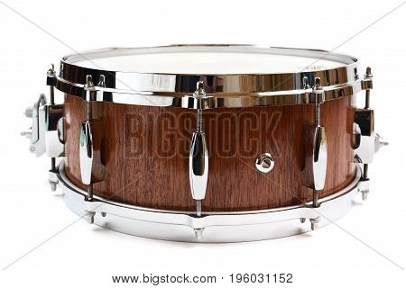 Snare drum made with merbau wood isolated on white