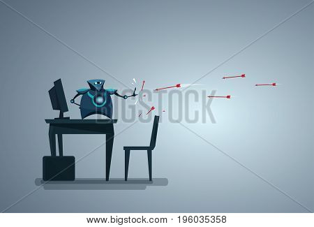 Modern Robot Protecting Computer Database From Attack Artificial Intelligence Data Security Technology Vector Illustration