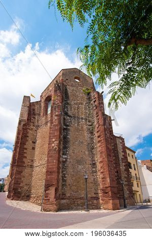 The Ancient Building In Mont-roig Del Camp, Tarragona, Catalunya, Spain. Vertical.