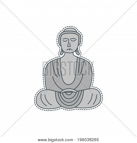 Hand drawn patch badge with Japan symbol - budhha. Sticker, pin and patch in cartoon 80s-90s comic style