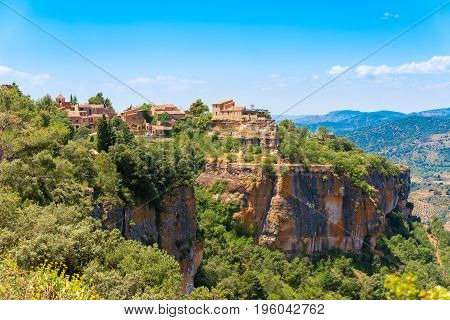 View Of The Village Siurana De Prades, Tarragona, Catalunya, Spain. Copy Space For Text.