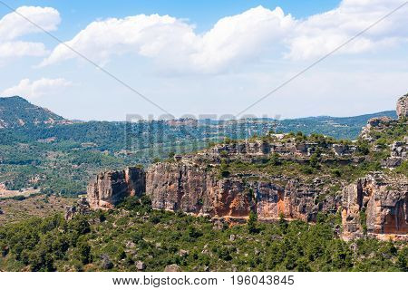 Rocky Landscape In Siurana De Prades, Tarragona, Catalunya, Spain. Copy Space For Text.