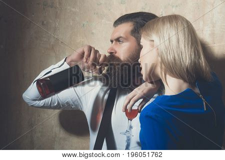 Couple In Love With Alcoholic Drinks