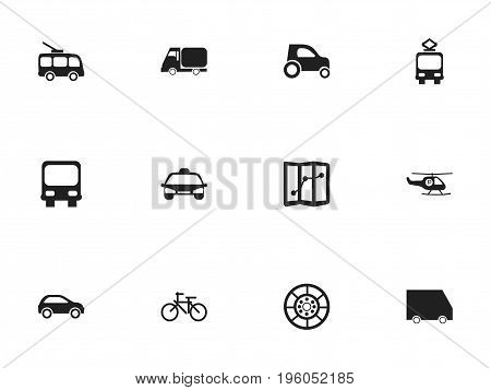 Set Of 12 Editable Transport Icons. Includes Symbols Such As Wheel, Automobile, Omnibus And More