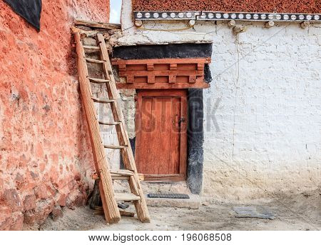 Small courtyard at Diskit Buddhist monastery in Ladakh, India