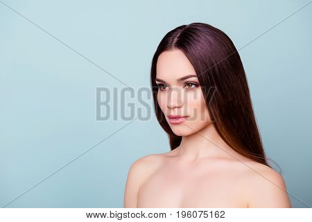 Wellbeing And Wellness, Beauty And Health Concept. Coseup Photo Of Pretty Young Brunette Woman, Look
