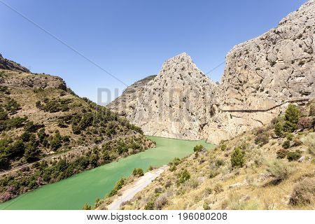Water reservoir for the hydroelectric plant El Chorro near town Alora. Province of Malaga Spain