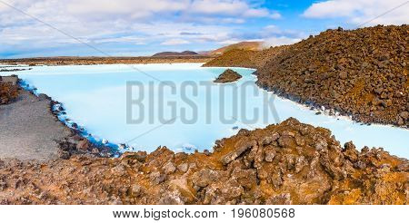 geothermal springs Iceland near Blue Lagoon in summer