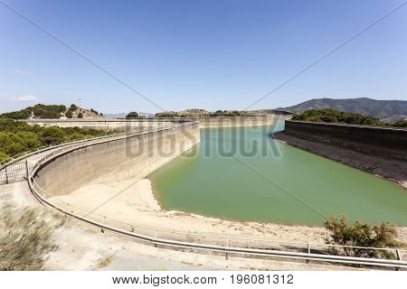 Water reservoir for the hydroelectric plant El Chorro near the town Alora. Province of Malaga Spain