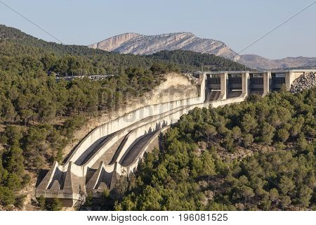 Overlfow channels of the water reservoir for the hydroelectric plant El Chorro near the town Alora. Province of Malaga Spain