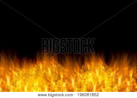 Fire flames on black background. Copy space.