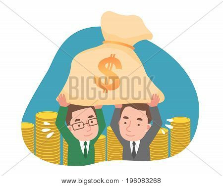 Two men holding money and a lot of money.