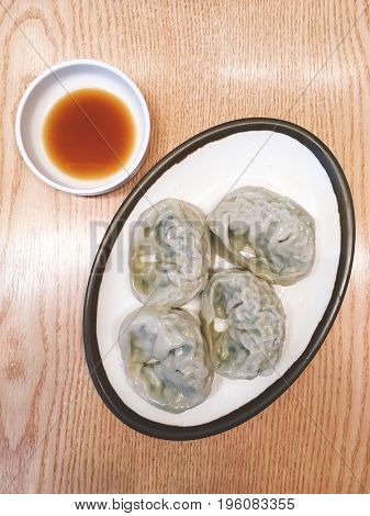 Top view of Korean dumplings Mandoo