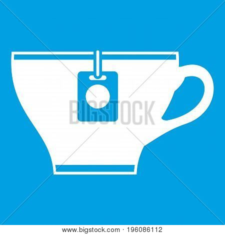 Cup with teabag icon white isolated on blue background vector illustration