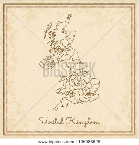 United Kingdom Region Map: Stilyzed Old Pirate Parchment Imitation. Detailed Map Of United Kingdom R