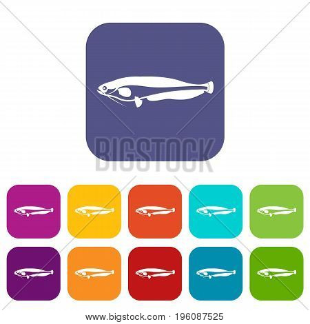 Atlantic mackerel, Scomber scombrus icons set vector illustration in flat style in colors red, blue, green, and other