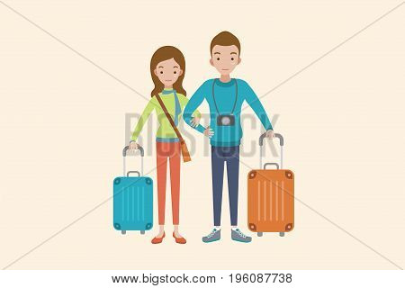 man and woman traveling together. Flat design.