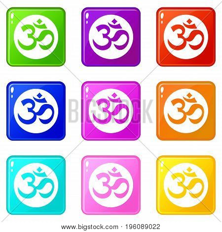 Symbol Aum icons of 9 color set isolated vector illustration