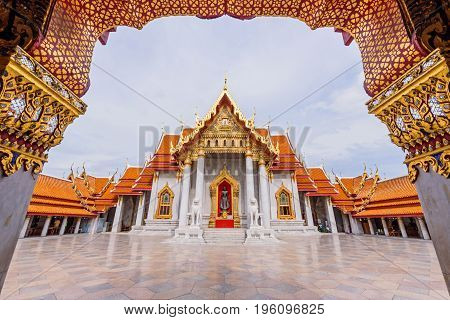 Bangkok , Thailand - 18 July, 2017: Wat Benchamabophit Dusitwanaram landmark in Bangkok / Outside of Wat Benchamabophit Dusitwanaram