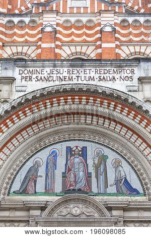 Westminster Cathedral Catholic Church neo-Byzantine style London United Kingdom. It is the largest Catholic church in England and Wales and the seat of the Archbishop of Westminster.