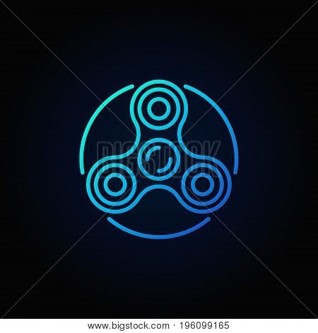 Vector fidget spinner blue icon - minimal hand spin toy symbol in thin line style on dark background