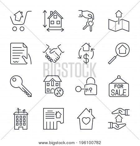 Real Estate. Set Of Outline Vector Icons. Includes Such As Property, Building, Apartment And Other.