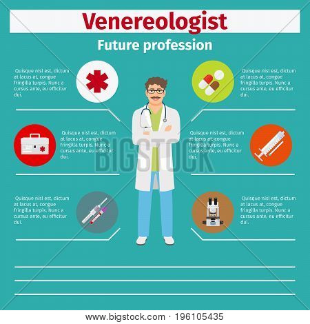 Future profession venereologist infographic for students, vector illustration