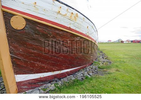 Old Historical Fishing Boat In Gardur Iceland
