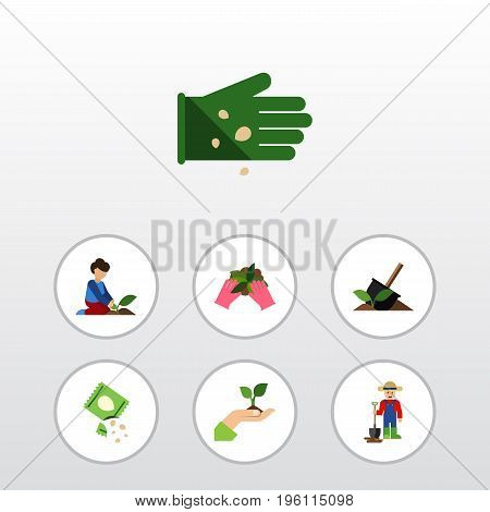 Flat Icon Plant Set Of Care, Soil, Man And Other Vector Objects