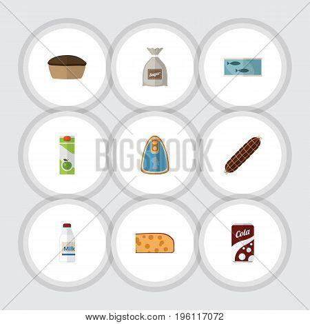 Flat Icon Meal Set Of Tart, Tin Tuna, Smoked Sausage And Other Vector Objects