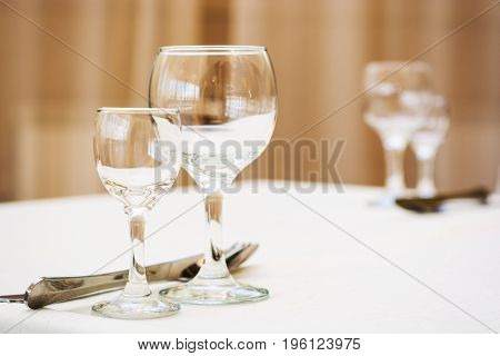 Empty Wine Glasses In Restaurant