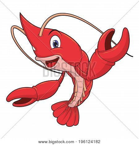 Lobster animal cartoon character isolated on white background. crayfish logo. shrimp cute vector illustration