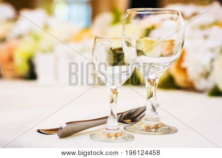 Empty Wine Glasses In Restaurant