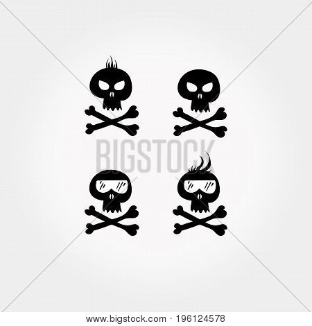 Comic skull and crossbones icon set. Halloween design element. Vector illustration.