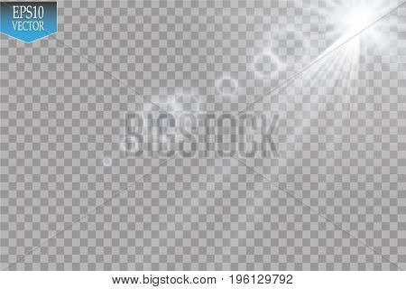 Vector transparent sunlight special lens flare light effect. Sun flash with rays and spotlight. eps 10