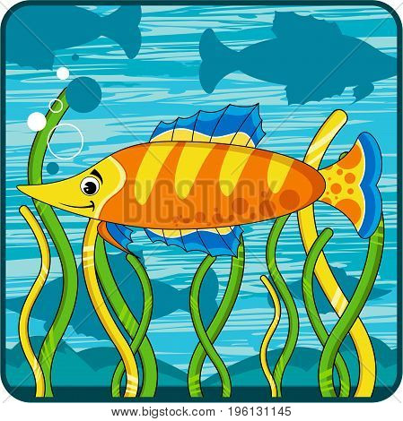 Cute Cartoon Tropical Fish Character Swimming Underwater