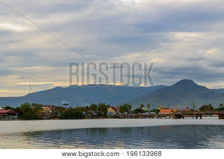 Sunset Over River In Kampot, Cambodia.