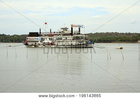 Goa India - March 01 2015: Ship - casino on Mandovi river in Panaji