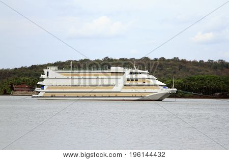 Goa India - March 01 2015: Ship - casino on Mandovi river in Panaji